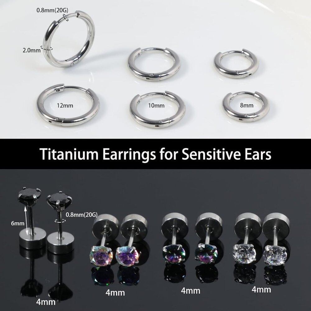 Titanium Earrings For Sensitive Ears, Flat Back G… - image 2